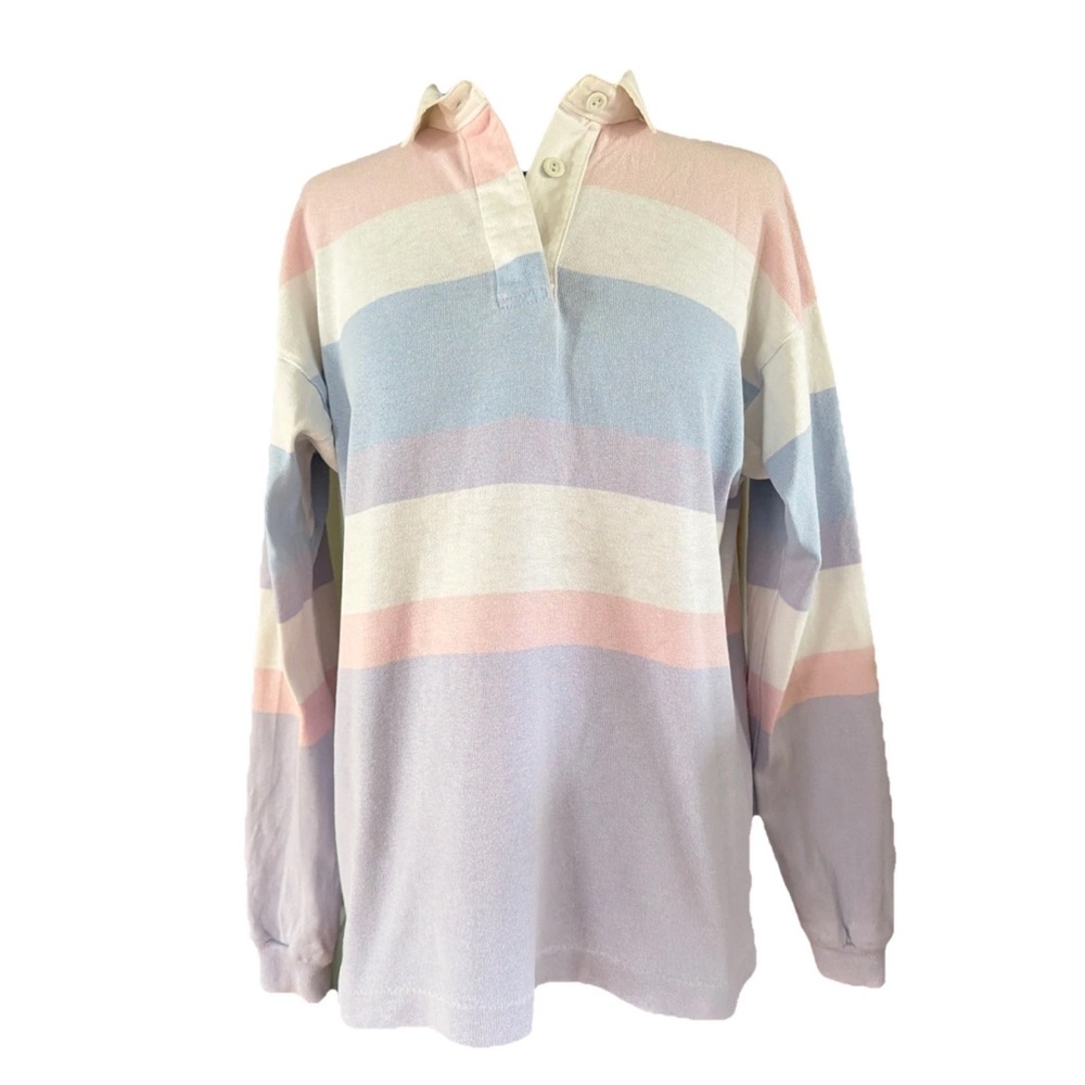 L.L. Bean Rugby Shirt Medium Pastel Stripes Heavy USA 1980s Vintage